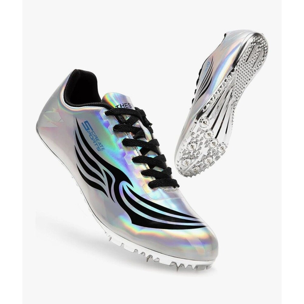 Thestron Track Spikes Shoes Men's Size 11 Silver Holographic Sprint Racing NWOB